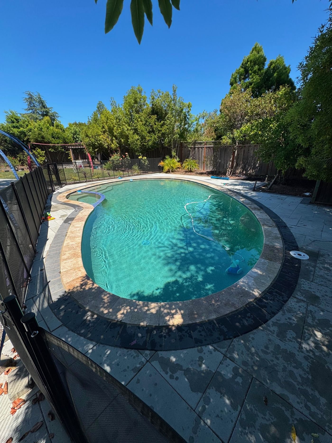 Fenced backyard pool, freshly serviced